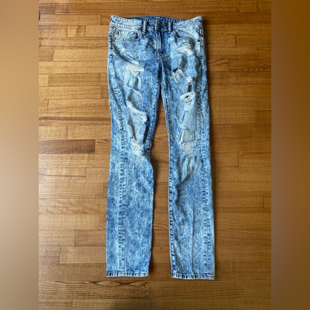 American Eagle Outfitters 31 x 34 Ripped Distressed Straight flex Jeans 90s Y2k
